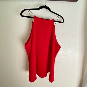 red high neck string tank top plus size